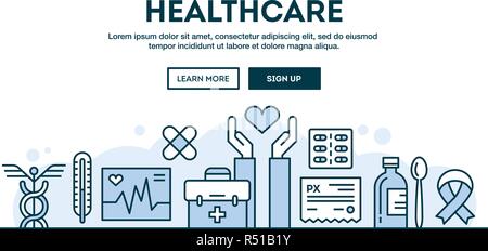 Healthcare, Konzept Kopf, flache Bauform dünne Linie Stil Stock Vektor