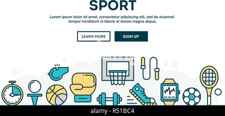 Sport, Erholung, aktiver Lebensstil, bunte Konzept Kopf, flache Bauform dünne Linie Stil Stock Vektor