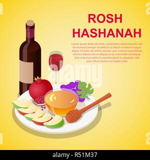 Happy sweet Rosch Haschanah Konzept Hintergrund. Isometrische von Happy sweet Rosch Haschanah vektor Konzept Hintergrund für Web Design Stock Vektor
