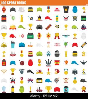 100 sport Icon Set. Flache Satz von 100 sport Vector Icons für Web Design Stock Vektor