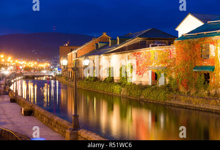 Otaru canel in Japan bei Nacht Stockfoto