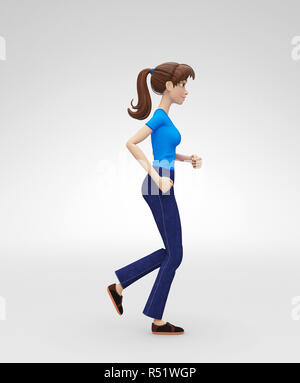 Selbstbewusste, starke und aktive Jenny - 3D-Character-Athlet in aktiven Lebensstil Stockfoto