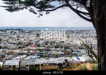 Luftaufnahme von Sunset District, der Pazifik Küste im Hintergrund sichtbar, San Francisco, Kalifornien Stockfoto