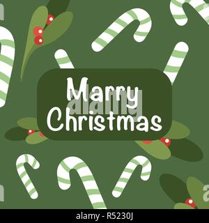 Weihnachten und das neue Jahr auf grünem Hintergrund. Holly und Candy Cane Muster Vector Illustration Stock Vektor