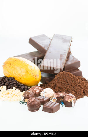 Miniatur Konditoren und Kakao Stockfoto