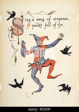 Ein Lied singen von sixpence, eine Tasche voller Roggen. Der Kinderreim Bilderbuch... London: Routledge George und Söhne, [1883]. Quelle: 12810.d.57 Seite 1. Thema: Kran, Walter. Stockfoto