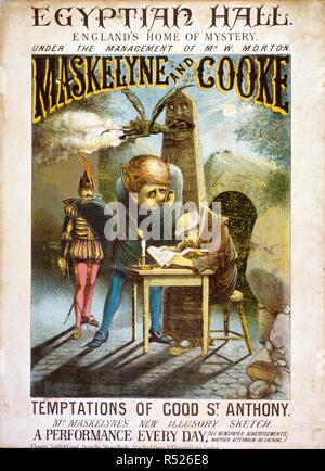 Versuchungen der gute St. Anthony von maskelyne und Cooke von der ägyptischen Halle, Piccadilly vorgestellt. 1881. Herr maskelyne's New illusorisch Skizze. Eine Sammlung von Broschüren, Handzettel, und sonstige Drucksachen im Zusammenhang mit viktorianischen Unterhaltung und Alltag. Clement Smith & Compy. Granville Dampf funktioniert, Stern Yard, Carey St Chancery Lane, London. 1881. Magic tricks; optische Illusionen; Zauberer; visuelle Wahrnehmung. Quelle: Evan. 410. Sprache: Englisch. Autor: Evanion, Henry. Stockfoto