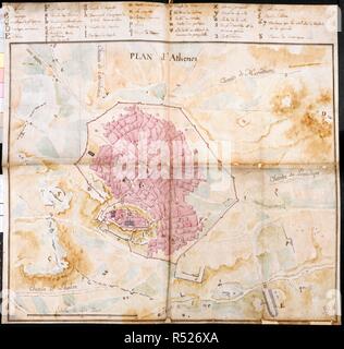 Plan von Athen. Ende des 18. Jahrhunderts - Anfang des 19. Jahrhunderts. (Ganze plan) Plan von Athen. Es war im Besitz von Thomas Burgon, der Münze, die Zimmer, das British Museum, im 19. Jahrhundert ursprünglich veröffentlichte/im späten 18. Jahrhundert gefertigt - Anfang des 19. Jahrhunderts. . Quelle: Hinzufügen. 37232, ff 49 v-50. Sprache: Französisch. Stockfoto
