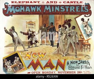 Elephant und Castle Theater, Southwark. "Der Neue Mensch", 1888. "Die Mohawk Minstrels - Der neue Mann'. Eine Sammlung von Broschüren, Handzettel, und sonstige Drucksachen im Zusammenhang mit viktorianischen Unterhaltung und Alltag. Hill, Siffken & Co (L.P.A. Ltd.) Grafton Wks, London, N. 1888. Quelle: Evan264. Autor: Evanion, Henry. Stockfoto