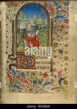 David im Gebet zu Beginn der Bußpsalmen. Buch der Stunden, Verwendung von Rennes, unvollkommen. Frankreich, W. (Bretagne); 2. oder 3. Quartal des 15. Jahrhunderts. Quelle: Harley 1964, w.160. Sprache: Latein und Französisch. Stockfoto