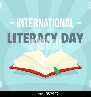 Buchen Tag der Alphabetisierung Hintergrund geöffnet. Flache Abbildung: Buch öffnen Tag der Alphabetisierung vector Hintergrund für Web Design Stock Vektor