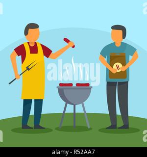 Familie Grill Urlaub zu Hause Hintergrund. Flache Darstellung der Familie Grill Urlaub zu Hause vector Hintergrund für Web Design Stock Vektor