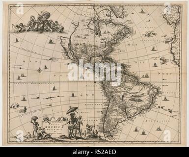 Nord- und Südamerika. Novissima et accuratissima Totius Americae Beschreibungen. [Amsterdam], [1670?]. Eine Karte von Nord- und Südamerika. Bild aus Novissima et accuratissima Totius Americae Descriptio, Pro G. Ã Schagen. Ursprünglich veröffentlichte/in [Amsterdam], [1670?]. . Quelle: Karten.* 69810. (30). Stockfoto