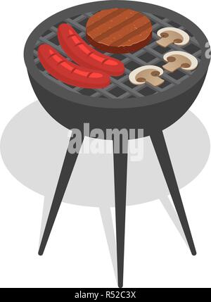 Essen am Grill stand. Isometrische von Lebensmitteln auf bbq stand Vektor Symbol für Web Design auf weißem Hintergrund Stock Vektor