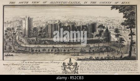 Der Blick nach Süden von allington Schloss. A S. Blick auf Allington Schloss. 1735. Quelle: Karten K. Top. 18.2. Sprache: Englisch. Autor: Samuel Buck. NATHANIEL BUCK. Stockfoto