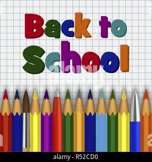 Farbe Bleistift zurück zu Schule Konzept Hintergrund. Realistische Darstellung der Farbe Bleistift zurück zu Schule vektor Konzept Hintergrund für Web Design Stock Vektor