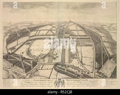 Stainborough und Wentworth. [Britannia Illustrata oder Ansichten von mehreren der Q. 1720-1740. Die Aussicht auf Stainborough und von York. Wentworth Schloss. Bild von [Britannia Illustrata oder Ansichten von mehreren von der Königin Paläste als auch der wichtigsten Plätze des Adels und Adel Großbritanniens, neugierig eingraviert auf 80 Kupferplatten genommen. (L. Knyff delin. I. in der Kip sculp)]. Ursprünglich veröffentlicht in 1720-1740 produziert. . Quelle: 191. g 15-16,. Sprache: Englisch. Stockfoto