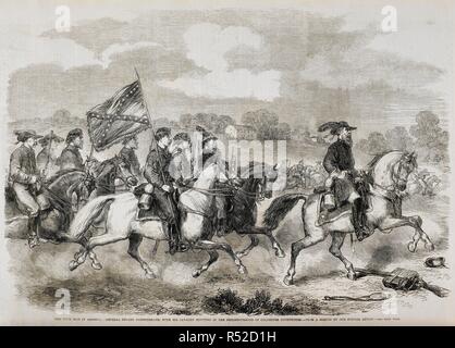 Der Bürgerkrieg in Amerika: General Stuart (Verbündete) mit seiner Kavallerie Scouting in der neighboughhood von culpepper Gerichtsgebäude. Illustrated London News. Oktober 4, 1862. Quelle: S. S. 7611 Seite 368 band 41. Stockfoto