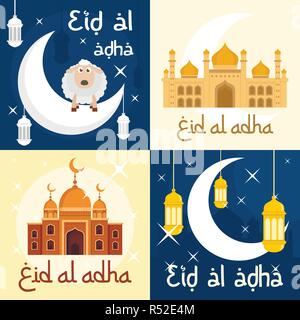 Eid Al Adha Festival banner Konzept gesetzt. Flache Darstellung von 4 Eid Al Adha festival Vektor banner Konzepte für Web Stock Vektor