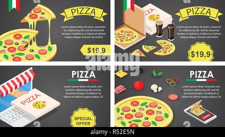 Pizza Festival Food party banner Konzept gesetzt. Isometrische Darstellung von 4 pizza Festival Food party Vektor banner Konzepte für Web Stock Vektor