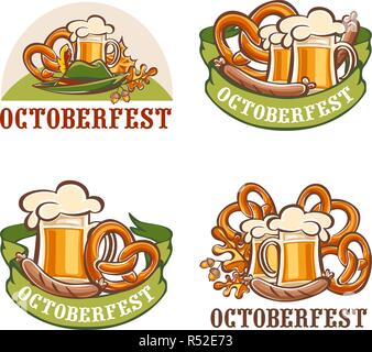 Oktoberfest Bier party Deutsch logo Symbol Konzept gesetzt. Cartoon Illustration von 4 Oktoberfest Bier party deutschen Vector Logo Symbole für Web Stock Vektor