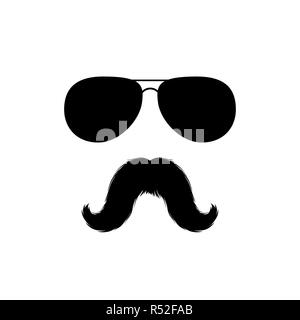 Schnurrbärte und Sonnenbrille bemannt Gesicht Clipart. Black Mode Sonnenbrille isoliert Vektor Clipart. Silhouette für Laserschneiden Design. Schnurrbart für Barbershop oder mexikanischen Karneval. Modeaccessoire. Stock Vektor