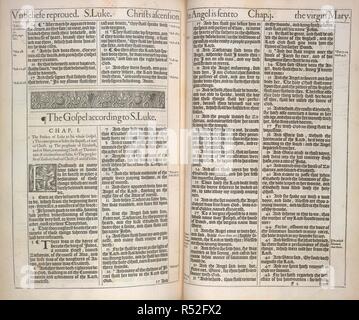 Das Evangelium nach Lukas. Die Bibel, das Alte Testament und die Neue... Die erste Ausgabe des sogenannten King James Bibel. Robert Barker; London, 1611. Quelle: C. 35. l 11. Sprache: Englih. Stockfoto