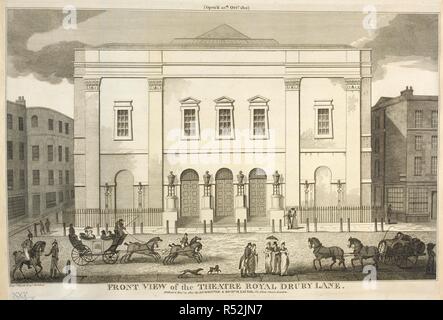 Frontansicht des Neuen Theatre Royal, Drury Lane, 1812. . Frontansicht des Neuen Theatre Royal, Drury Lane. Laurie und Whittle, 1812. Quelle: Maps.K.. 5.04.2. b. Stockfoto