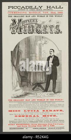 Die kleinste der Mann und die Frau in der Welt! Frank Uffner der Zwerge im Piccadilly Hall, Piccadilly. Frank Uffner ist mit Lucia Zarate und Allgemeine Milbe gezeigt. [London]: W. S. Johnson, Nassau Dampf drücken, 60 St. Martin's Lane, W.C., 1880. Quelle: Evan. 2653. Sprache: Englisch. Stockfoto