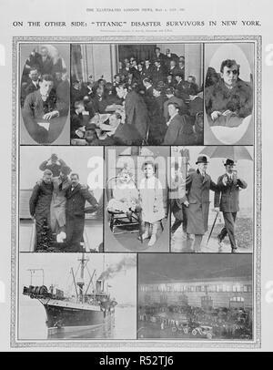 "Auf der anderen Seite: "Titanic" disaster Überlebenden in New York. Die Illustrated London News London, 4. Mai 1912. Fotografien von Levick, S; G; Thompson, und L.N.A. Quelle: Illustrated London News, Seite 686. Stockfoto