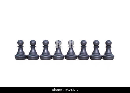 Schach schwarze Bauern. Auf den weißen Hintergrund isoliert. Stockfoto