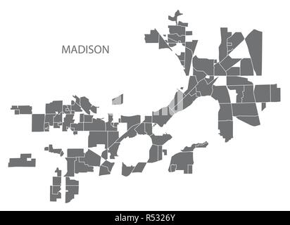 Madison Wisconsin Stadtplan mit nachbarschaften Grau Abbildung silhouette Form Stock Vektor