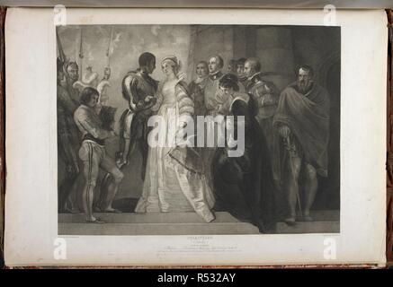 Othello Akt II Szene I - eine Plattform mit Desdemona, Othello, Jago, Cassio, Roderigo, Emilia, &c. Eine Sammlung von Bildern gemalt Zum Zwecke der Darstellung der dramatischen Werke von shakspeare, die von den Künstlerinnen und Künstlern von Großbritannien. London: J.&J. Boydell, 1803. Quelle: Tab. 599. c Vol. II, Platte XLVI. Sprache: Englisch. Autor: Shakespeare, William. STOTHARD, Thomas. Stockfoto