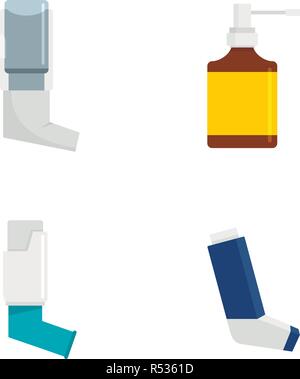 Inhalator Entlüfter tiefen Atem Gesundheit asthma Symbole gesetzt. Flache Darstellung von 4 Inhalator Entlüfter tiefen Atem Gesundheit asthma Vector Icons für Web Stock Vektor