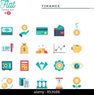 Finanz-, Geld-, Banken- und mehr, Flachbild Symbole gesetzt Stock Vektor
