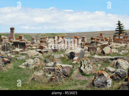 Zahlreiche Armenische khachkars in Noratus Stockfoto