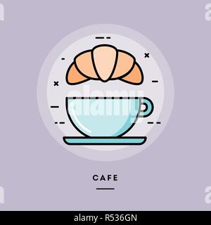 Cafe, flache Bauform dünne Linie Banner, Vektor, Abbildung Stock Vektor