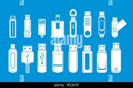 USB-Flash-Laufwerk Symbole gesetzt. Einfache Abbildung von 16 USB-Flash-Laufwerk Vector Icons für Web Stock Vektor