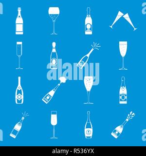 Flasche Champagner Glas Symbole gesetzt. Einfache Abbildung: 16 Flasche Champagner Glas Vector Icons für Web Stock Vektor