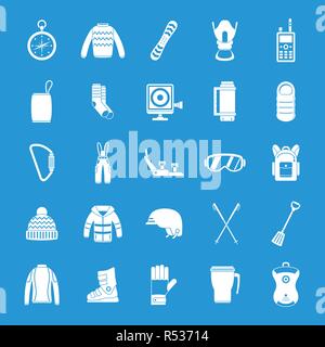 Snowboard Ausrüstung ski winter schnee Symbole gesetzt. Einfache Abbildung: 25 Snowboard Ausrüstung ski winter schnee Vector Icons für Web Stock Vektor