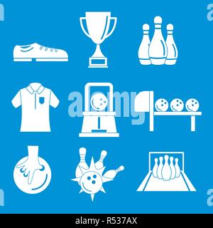 Bowling kegling Spiel Symbole gesetzt. Einfache Abbildung: 9 Bowling kegling Spiel Vector Icons für Web Stock Vektor