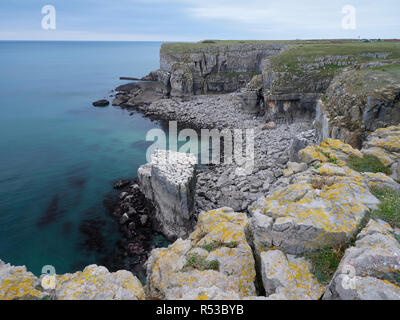 Blick Richtung St. Govan's Chapel, Pembrokehsire, Wales Stockfoto