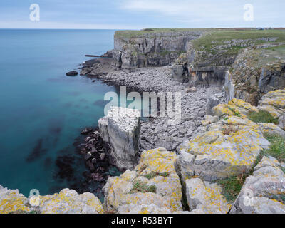 Blick Richtung St. Govan's Chapel, Pembrokehsire, Wales Stockfoto