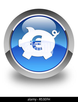 Piggy Bank euro Zeichen Symbol glänzend Blau runder Knopf Stockfoto