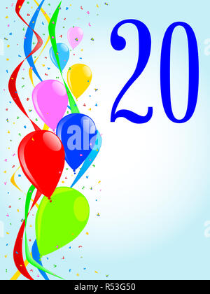20 Ballons und Konfetti Party Stockfoto