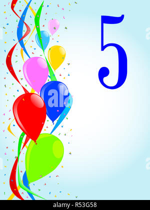 5 Ballons und Konfetti Party Stockfoto