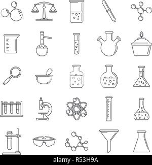 Science Laboratory Icon Set. Gliederung der Wissenschaft Labor Vector Icons für Web Design auf weißem Hintergrund Stock Vektor