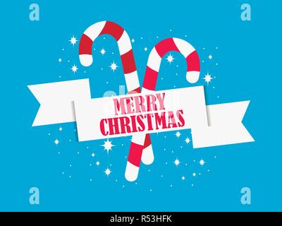 Weihnachten Zuckerstange mit Band und Schneeflocken. Roten und weißen Farben. Holiday Banner. Vector Illustration Stock Vektor