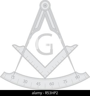 Grau masonic Square und Kompass Symbol, mit G schreiben. Mystic Okkultismus Esoterik, heilige Gesellschaft. Vector Illustration Stock Vektor