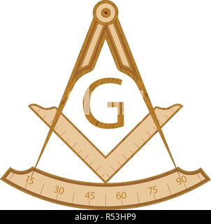 Holz- masonic Square und Kompass Symbol, mit G schreiben. Mystic Okkultismus Esoterik, heilige Gesellschaft. Vector Illustration Stock Vektor